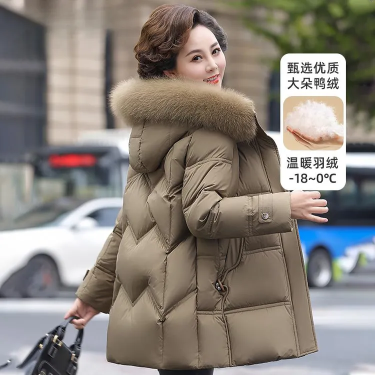 恒源祥彩羊妈妈羽绒服2024年新款冬季加厚白鸭绒中年中长款洋气毛