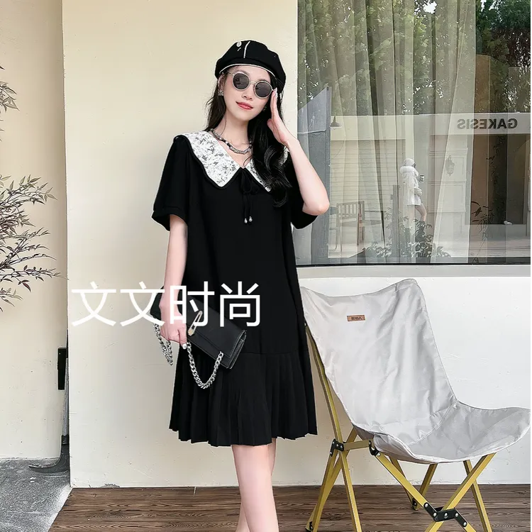 夏季女装娃娃领2025年小众设计感时尚时尚百褶裙宽松大码女装
