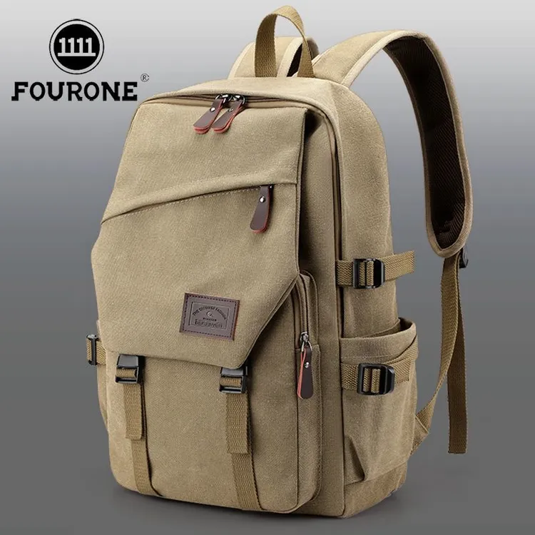 2023新款复古男士帆布双肩包学生书包潮流休闲大容量旅行包背包男