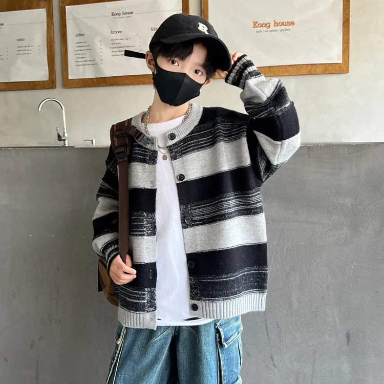 男童条纹毛衣2024新款男孩秋款儿童装针织开衫外套中大童秋装上衣