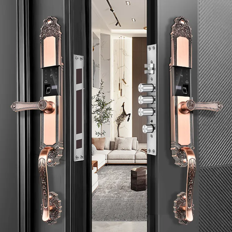 别墅指纹锁家用智能门锁密码锁欧式电子锁刷卡双开乡村独栋大门锁