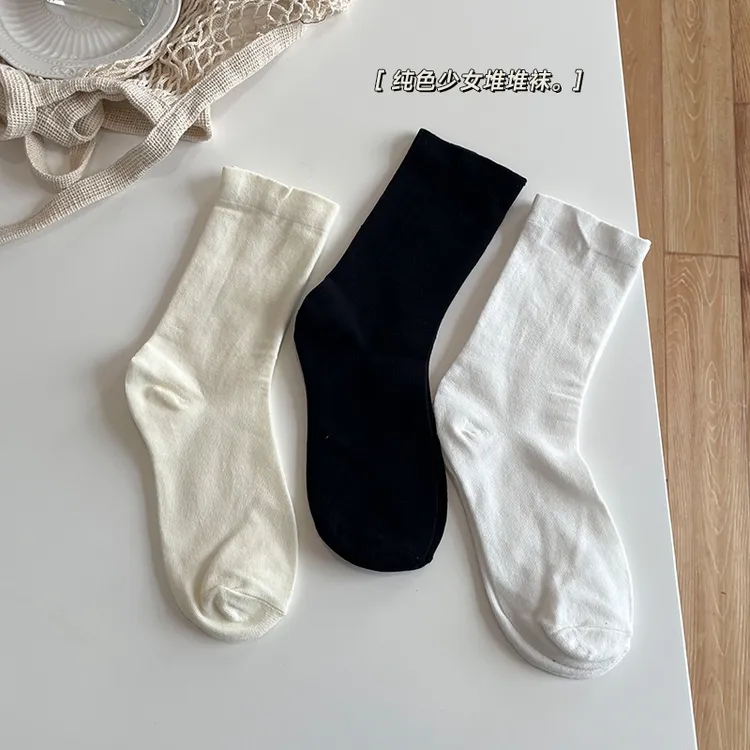 福利包邮］堆堆袜无骨袜秋冬月子袜中筒纯色防臭潮袜薄款中筒袜棉