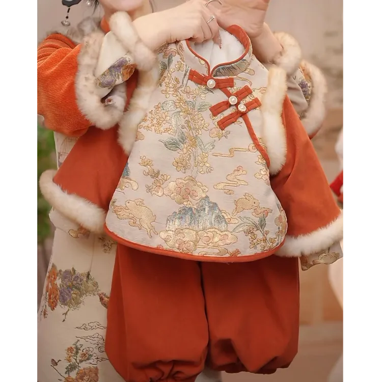 儿童汉服2024新款中国风拜年服女童冬款加绒加厚保暖古装周岁礼服