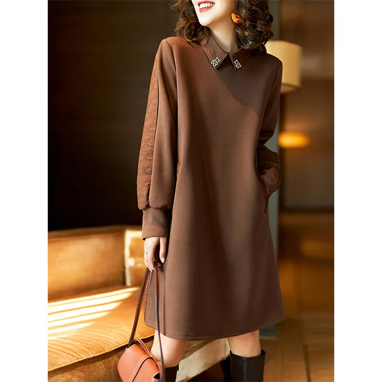 欧货休闲连衣裙女2024秋季新款宽松大码减龄显瘦洋气POLO领字裙子