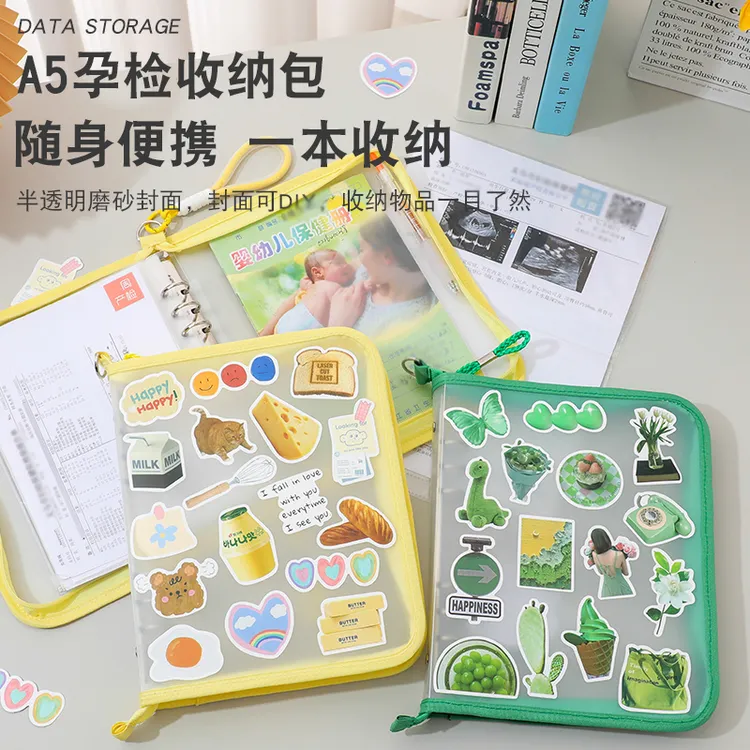 ins产检收纳册透明多功能手提孕期检查B超单孕妈产检本带拉链夹包