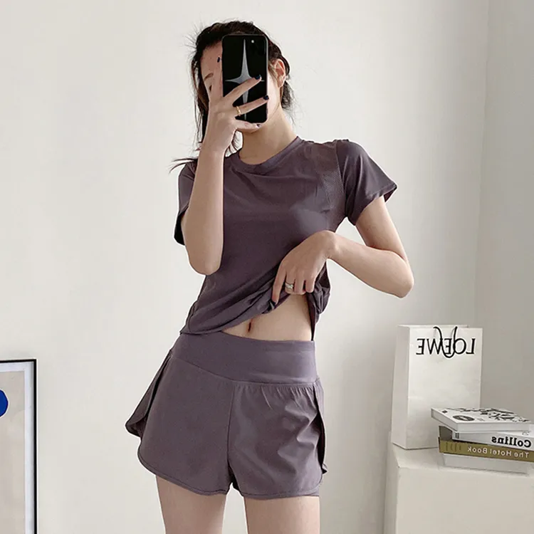 夏季速干跑步运动套装女宽松晨跑服瑜伽服健身服短袖短裤两件套