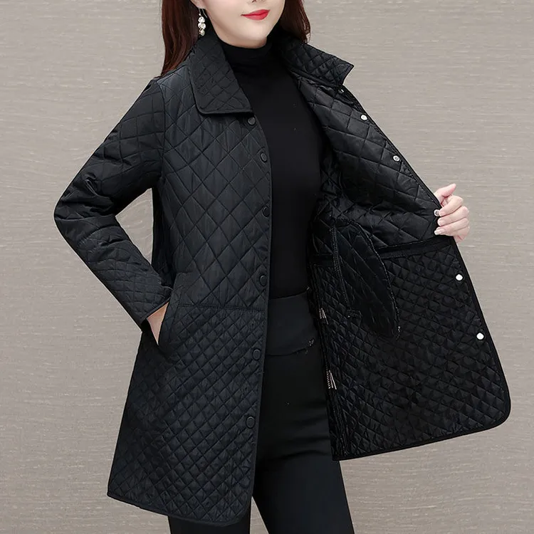 中长款棉衣外套女2025新款秋冬大码宽松显瘦妈妈秋装小棉袄夹棉服