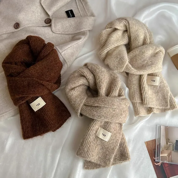 2024韩国潮新款egg围巾冬季纯色软糯毛线针织保暖加厚围脖学生ins