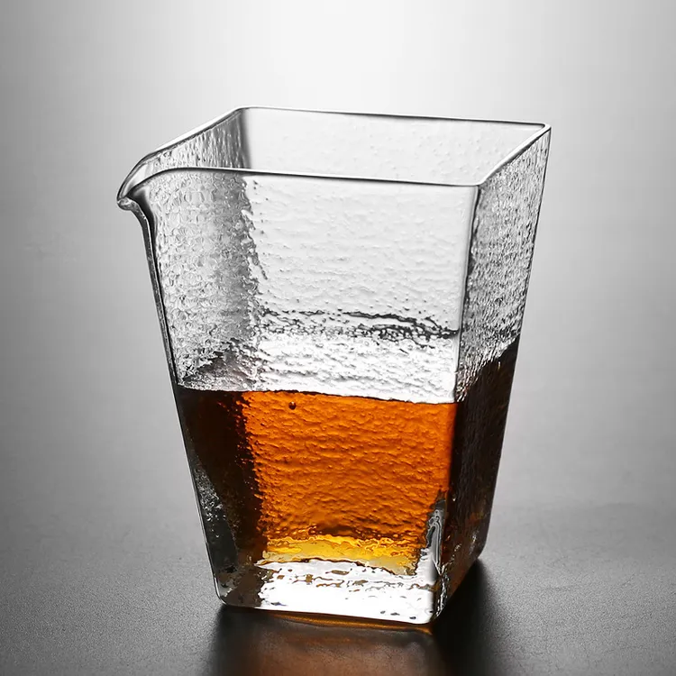 【妙赏】四方锤纹耐热冰纹玻璃公道杯竖纹分茶器 日式创意方形茶海