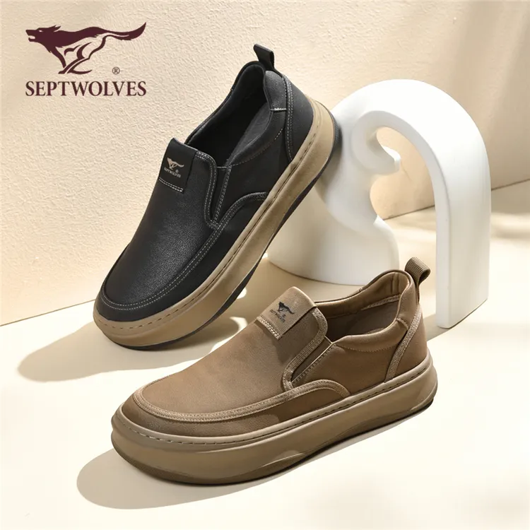 七匹狼鞋子男款2025新款一脚蹬鞋男士低帮休闲皮鞋厚底防滑鞋0665