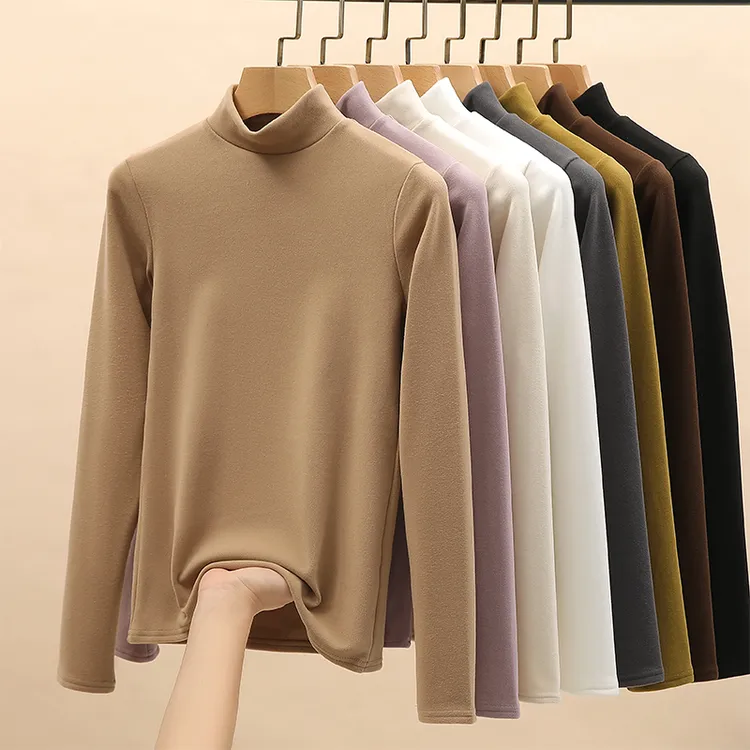 秋冬半高领微米绒打底衫女内搭高级感加绒加厚黑白色中领保暖新款