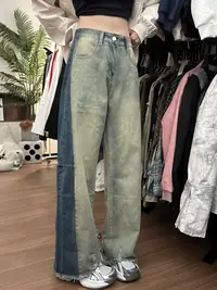 HandSeven秋冬美式男女港风潮新款个性牛仔裤嘻哈欧美高街长裤
