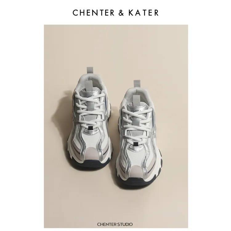CHENTER KATER潮流运动鞋2024春季新款美拉德老爹鞋网面透气厚底