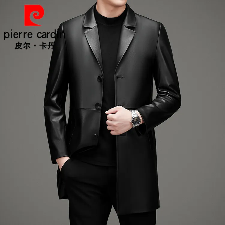 【皮尔卡丹】真皮皮衣男皮风衣绵羊皮夹克加厚商务休闲西装大衣外套