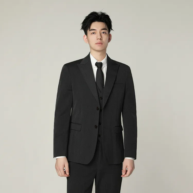 男士西装套装商务休闲痞帅戗驳领西服修身职业正装新郎结婚礼服