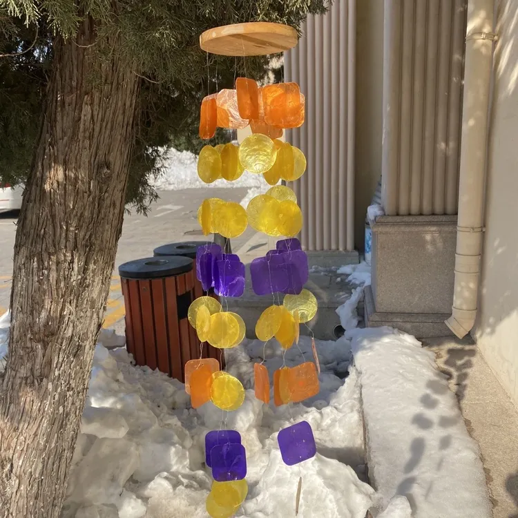 高度75厘米天然镜贝风铃 彩色贝壳风铃 声音清脆 金属音质