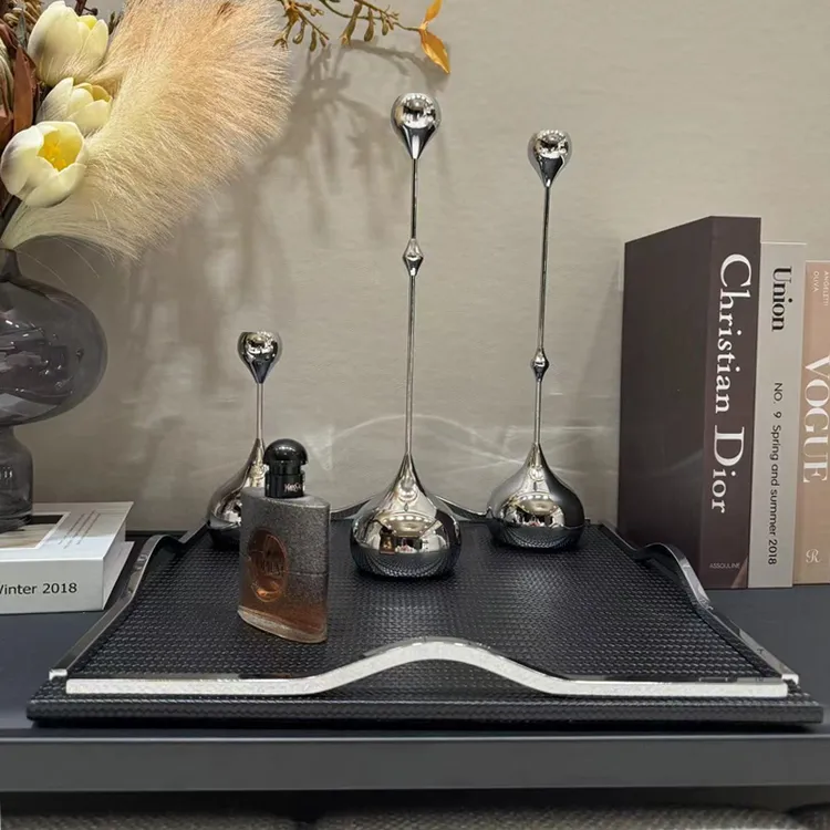 设计师Vayla 专属北欧皮革金属托盘轻奢高档摆件客厅茶几收纳盘