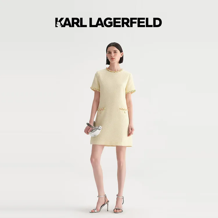 【官方】KARLLAGERFELD轻奢新款圆领花纱女短袖连衣裙女装M22E1379商品图