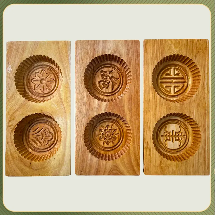 四季印花细边实木斜纹双模清明果月饼等模具木质实木粿印厨房工具