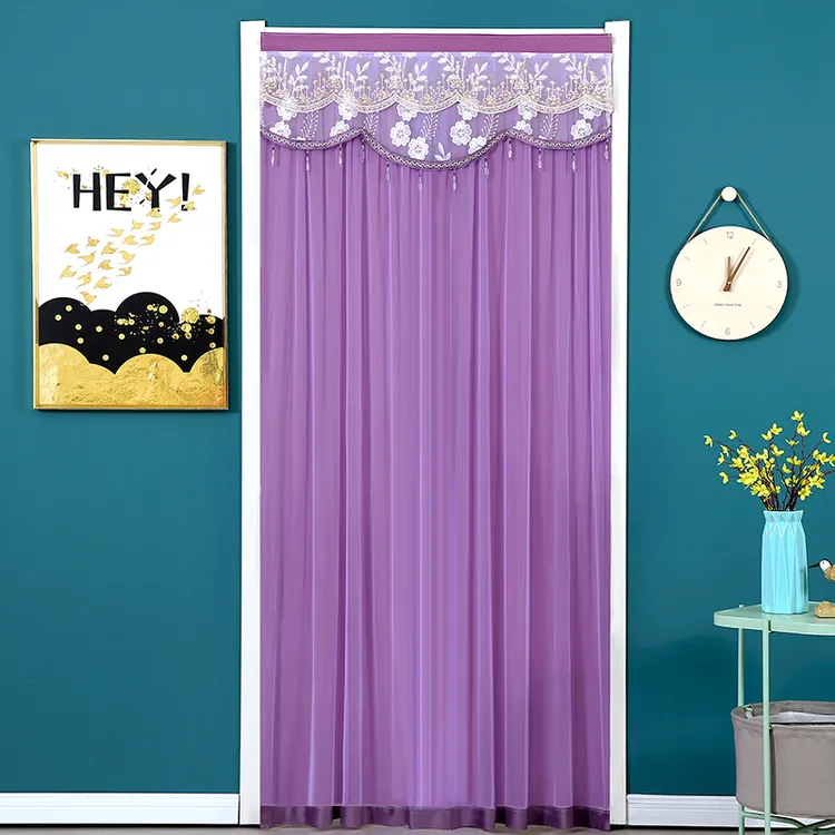 防走光装饰帘隐私门帘免打孔卧室防走光纱帘防蚊双层挂帘蕾丝门帘