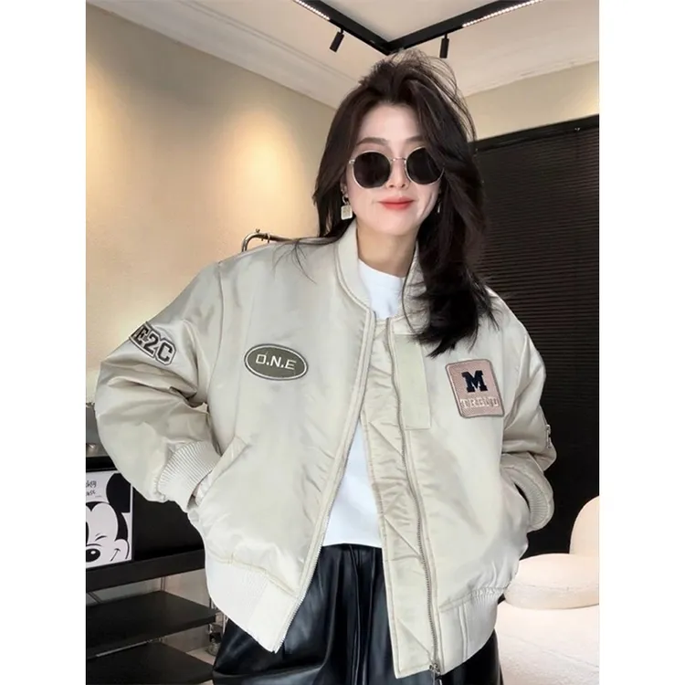 2025春季爆款美式复古刺绣贴标休闲百搭立领棒球服外套女短款外套