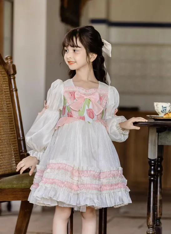 洛丽塔公主连衣裙中大童灯笼袖蝴蝶结生日春秋日常日系女童软妹