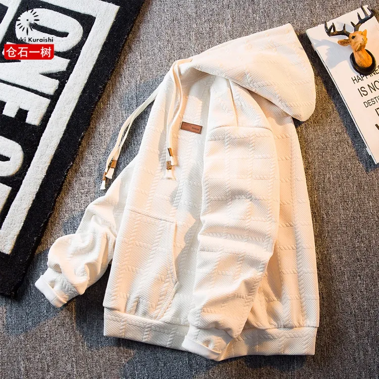 仓石一树潮牌华夫格卫衣秋季男上衣美式复古宽松帅气韩版连帽外套