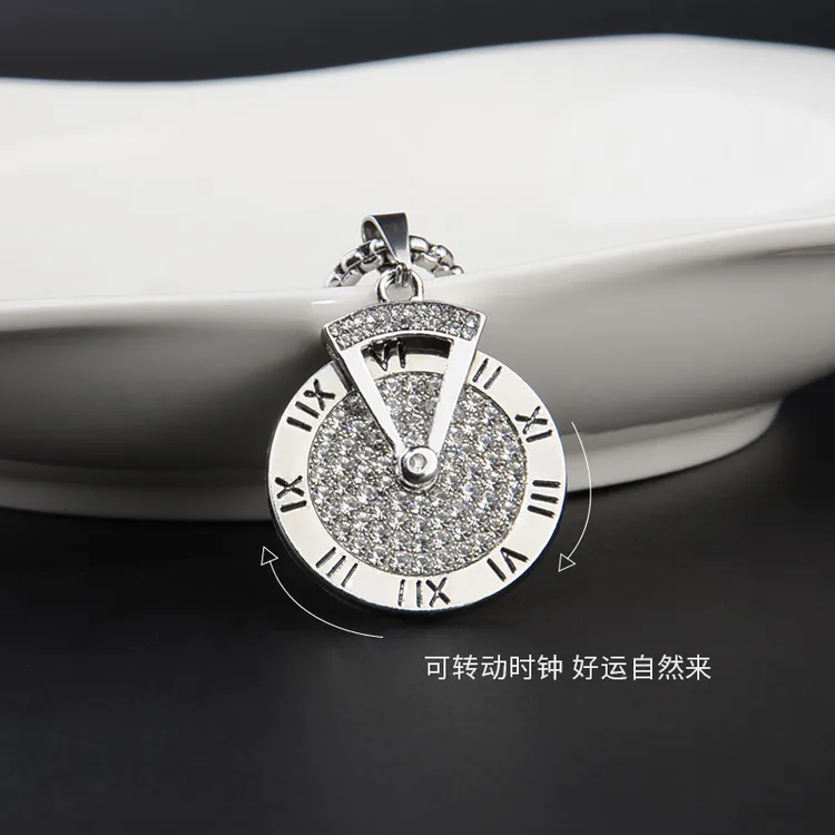 钛钢项链 钛钢项链 潮款时来运转项链个性小众罗马数字毛衣链配饰