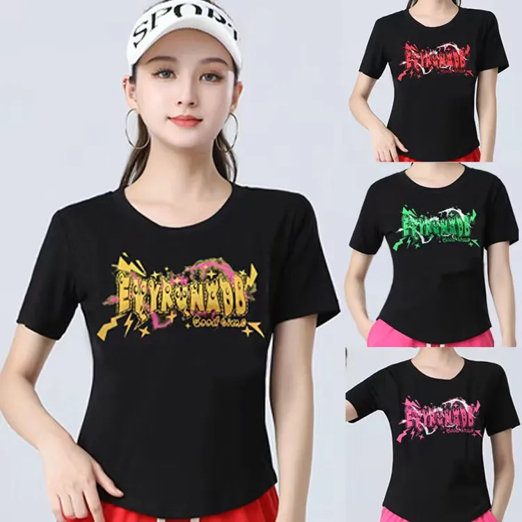 夏秋季新款广场舞运动健身休闲时尚圆领百搭两面印花长短袖