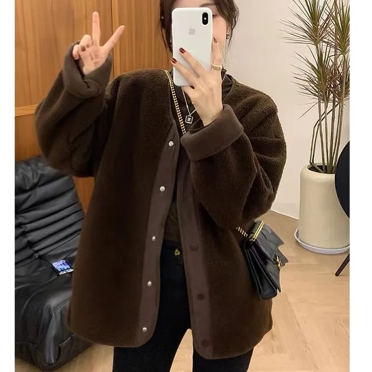 秋冬新款洋气双面绒颗粒绒外套显瘦休闲气质ins女外套洋气时尚