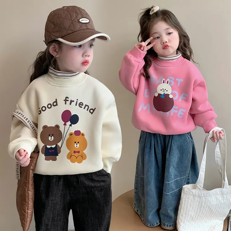 女童加绒卫衣2025新款洋气儿童秋冬款加厚小女孩时尚冬季圆领上衣
