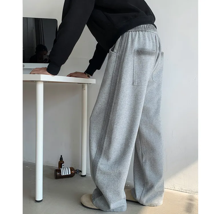 灰色重磅弯刀卫裤男款春秋cleanfit休闲运动裤子宽松直筒阔腿长裤