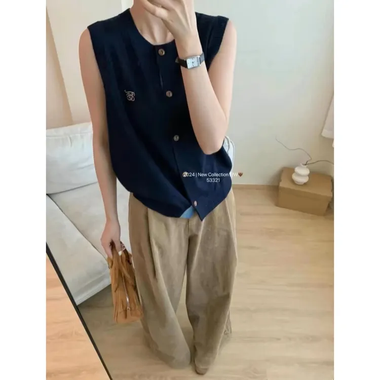 彩色门襟」时尚撞色设计感！圆领叠穿显瘦针织马甲开衫