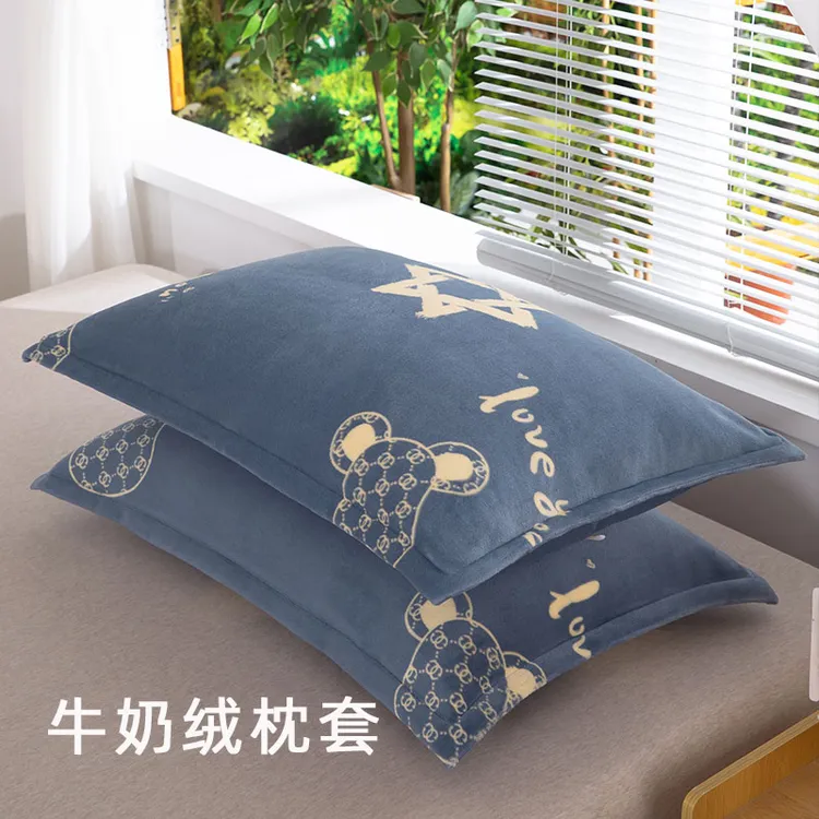 牛奶绒枕套一对装成人枕头套防静电冬季珊瑚绒单人法兰绒枕芯套