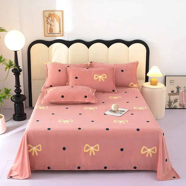 【奕东利】秋冬加厚牛奶绒床单新款毛绒防静电简约直角印花加绒被单商品图