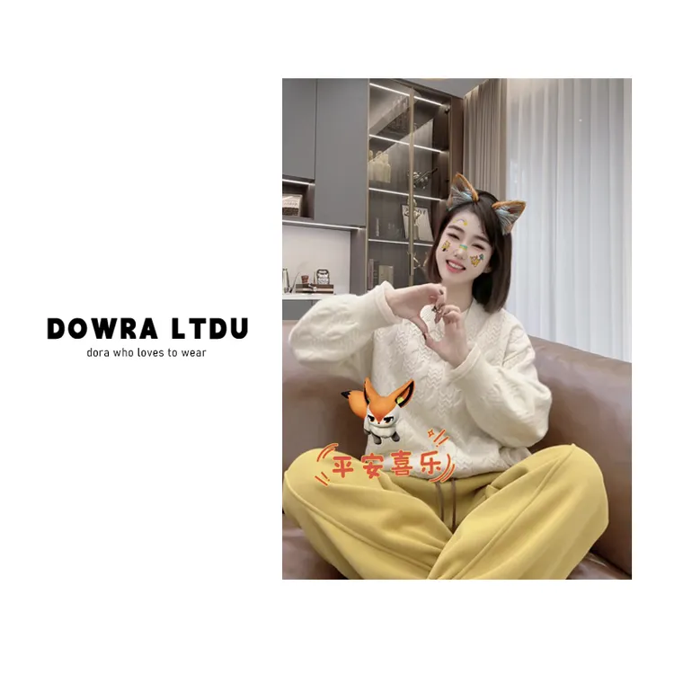 朵拉【奶盖软糖】24年冬季新款圆领麻花纯色长袖百搭毛衣女 102-525