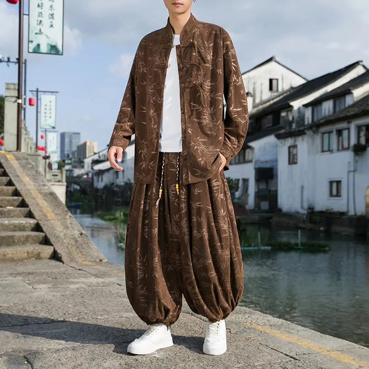 唐装男秋季中国风提花居士服套装新中式改良汉服立领茶服休闲衬衫