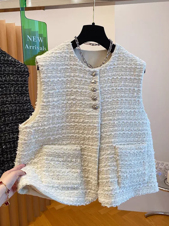 欧货高级感小香风粗花呢马甲女秋冬2024新款宽松外穿无袖马夹上衣