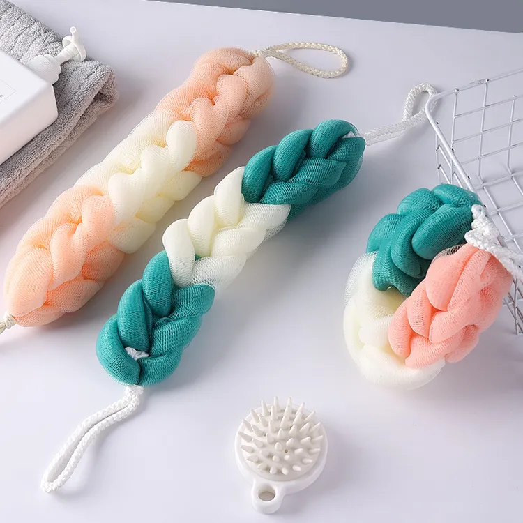 韩版拼色沐浴条大号加厚浴花搓操巾成人洗澡长条巾拉背巾搓背神器