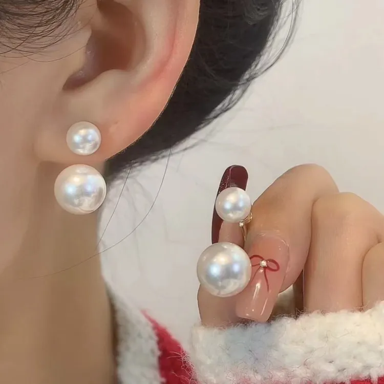 铜合金耳饰 秋冬美拉德色系百搭气质珠珠耳钉
