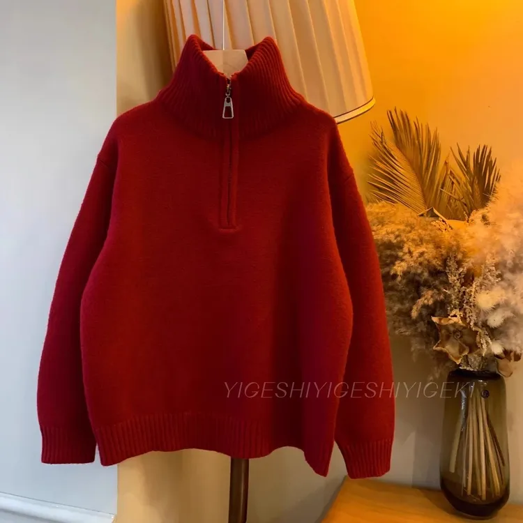 男童加厚保暖半高领毛衣2025秋冬新款中国红休闲针织长袖洋气上衣