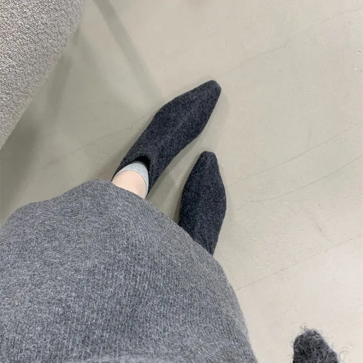 绒面低跟短靴女尖头粗跟弹力瘦瘦靴秋冬百搭气质小踝靴加绒短筒靴