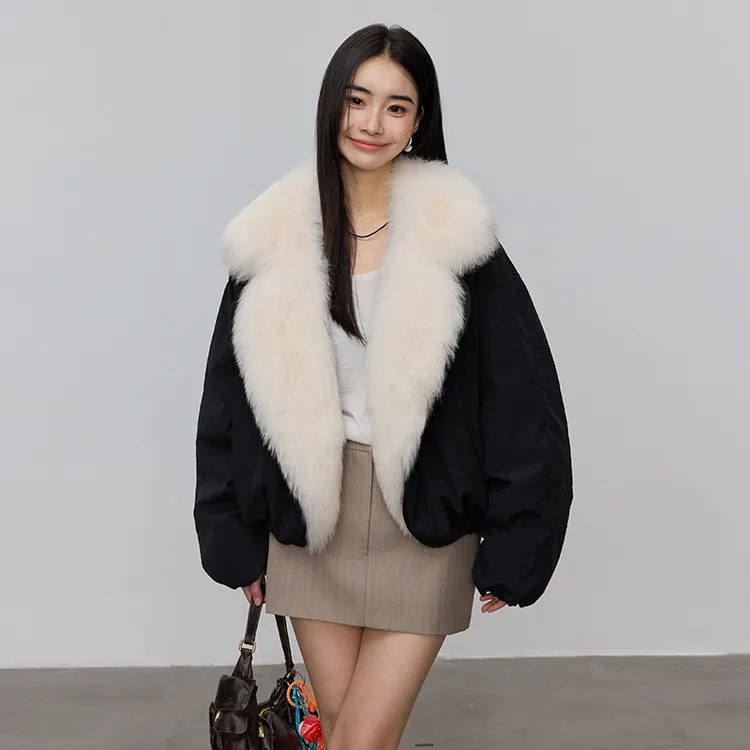 芬兰雪松 超大狐狸毛领外套女短款90白鹅绒羽绒服2025秋冬新24859