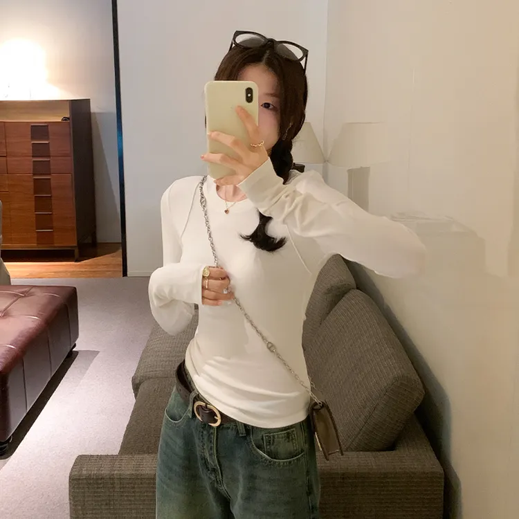 【部分现】2023年冬季多色磨毛打底衫女百搭修身设计感小众上衣7780