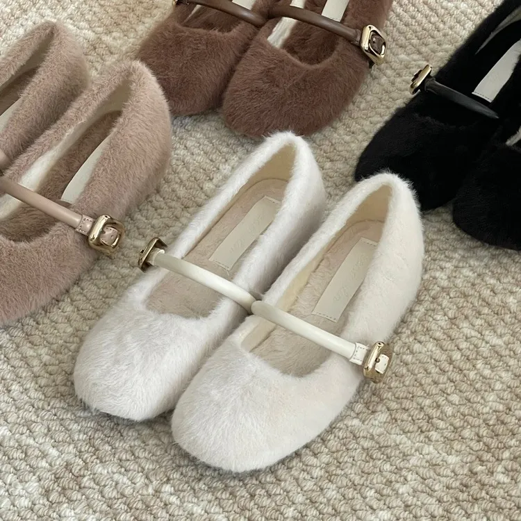 晚睡兰·内增高5cm金属扣一字带百搭软底加厚保暖冬加绒厚底秋冬季