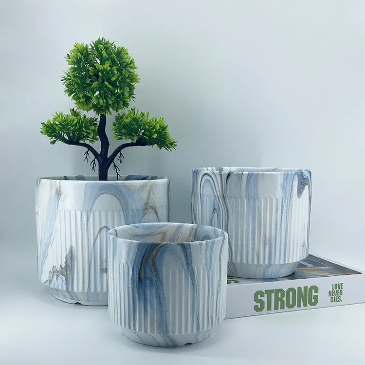 北欧风格大理石纹陶瓷花盆大口径大号绿植绿罗发财树盆栽多肉花盆