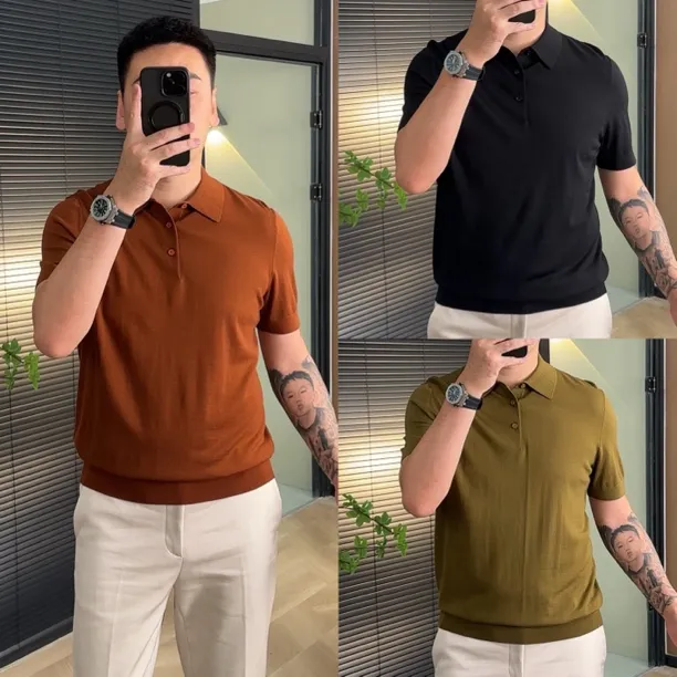 609男士高奢品质柔软细腻轻商务休闲男士短袖翻领短袖羊毛衫T恤