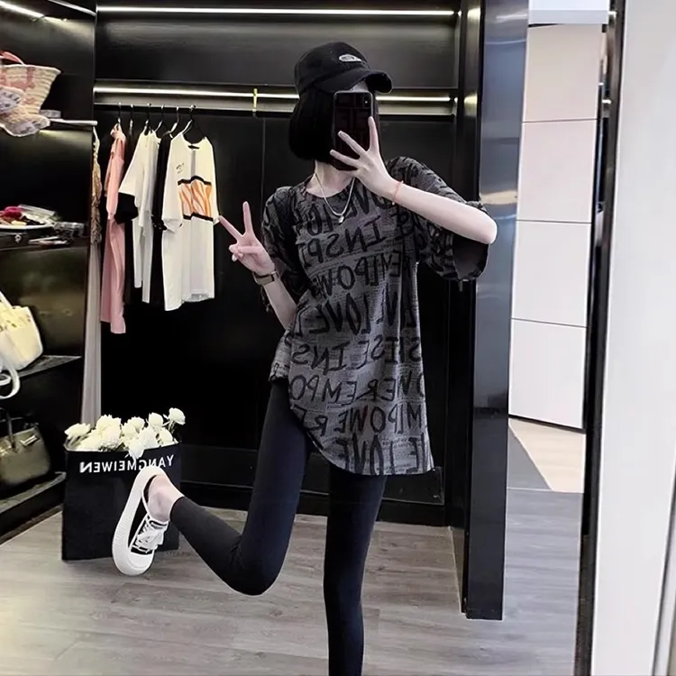 灰色短袖t恤女夏季2025新款高级小众不撞衫独特漂亮美式上衣女