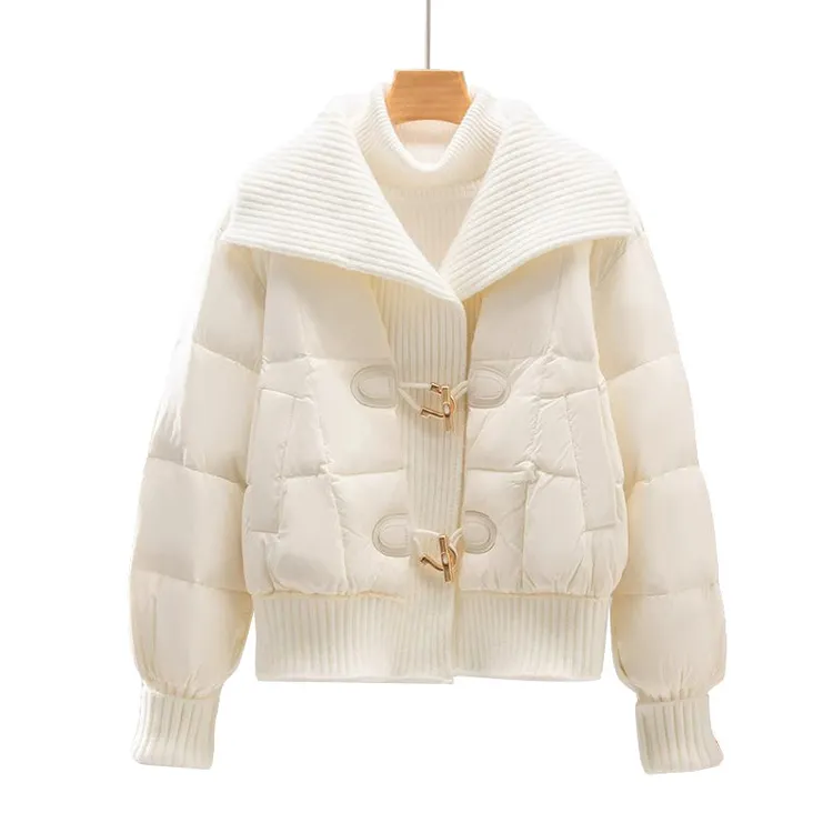 针织娃娃翻领短款棉服女2025新款夏冬季小香风外套高级感保暖棉衣