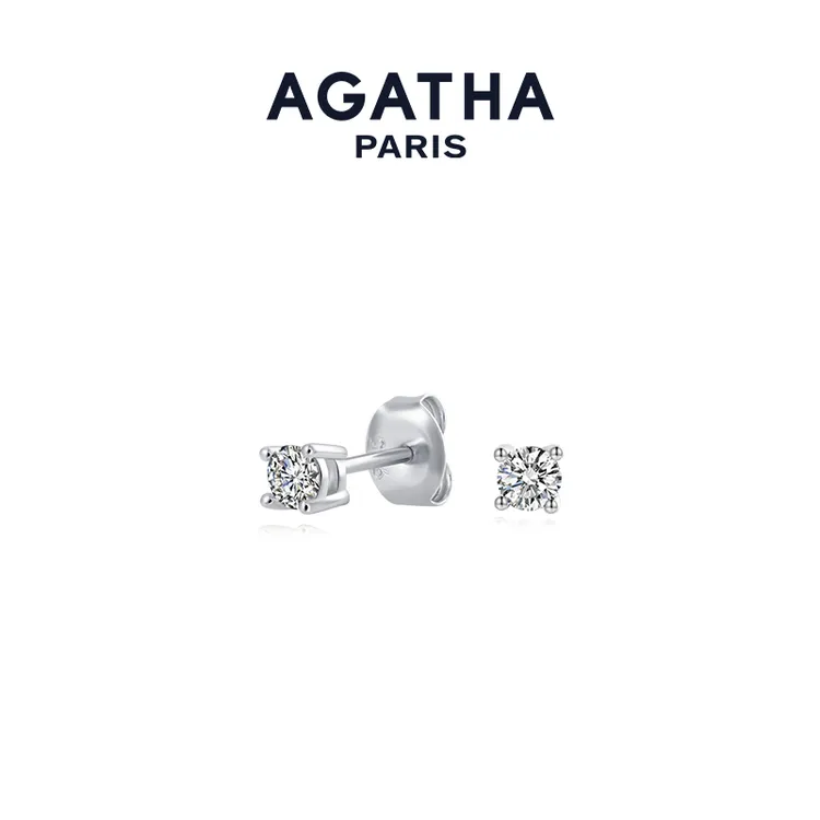 视频达人专属AGATHA925银人鱼之泪璀璨耳钉合成锆石耳饰简约气质百搭